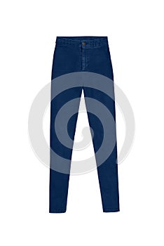 dark blue skinny high waist jeans pants, isolated on white background